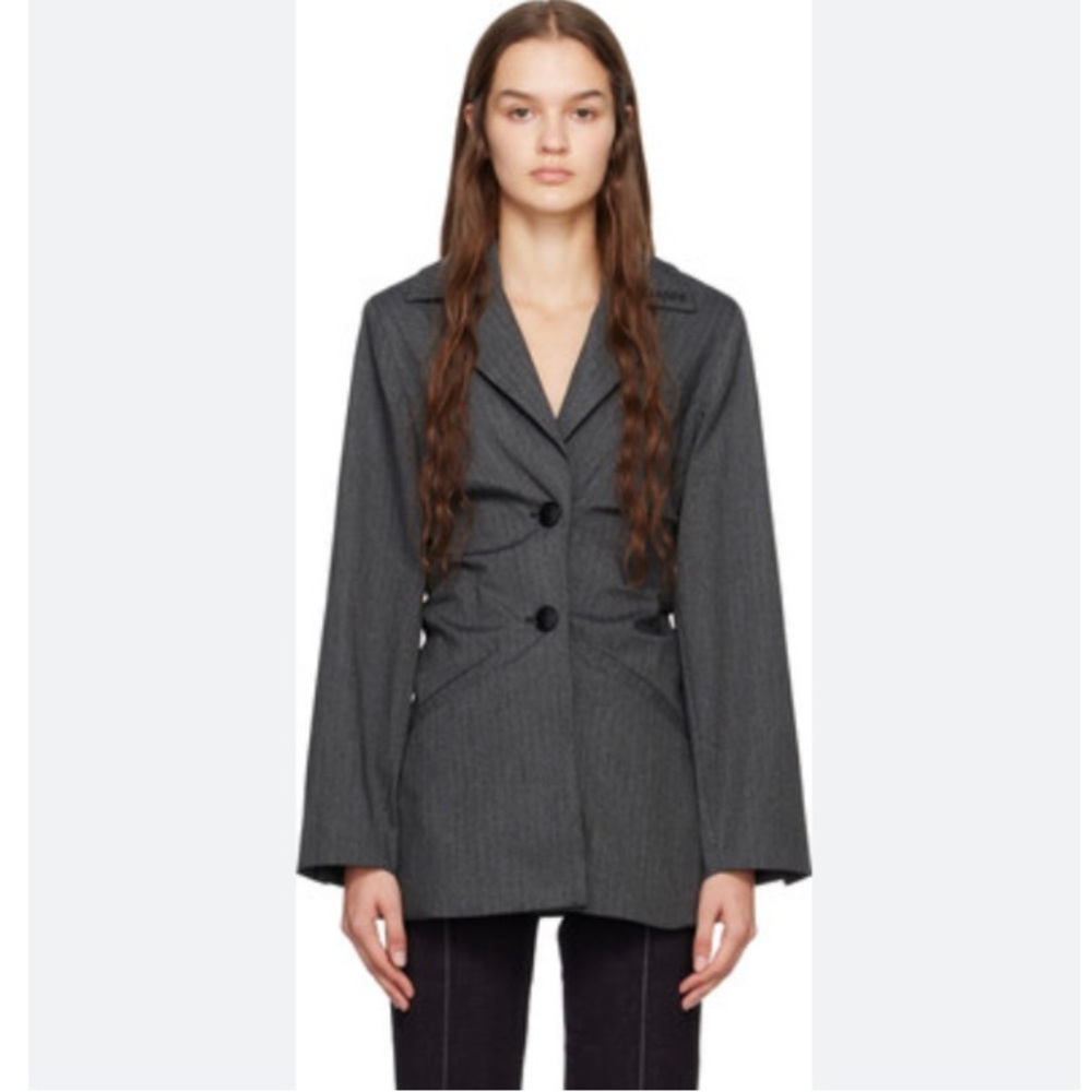 NEW GANNI Gray Drapey Two Button Blazer Jacket